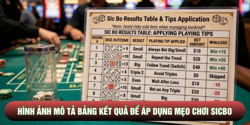 Hình ảnh mô tả bảng kết quả để áp dụng mẹo chơi sicbo